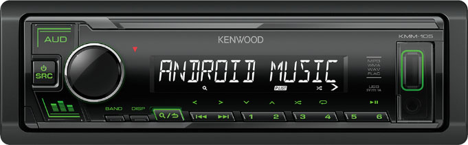 Авто MP3 KENWOOD KMM-105GY 4x50Вт / USB/ AUX/ FM/ 2RCA зеленая подсветка